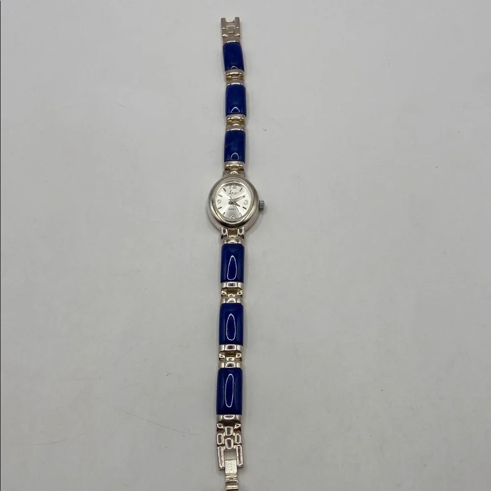 Vintage Aria Sterling Silver Lapis Lazuli Gemstone Bracelet Watch Retro Classic